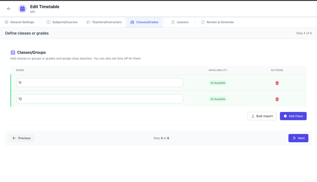 Auto Time Table Generator